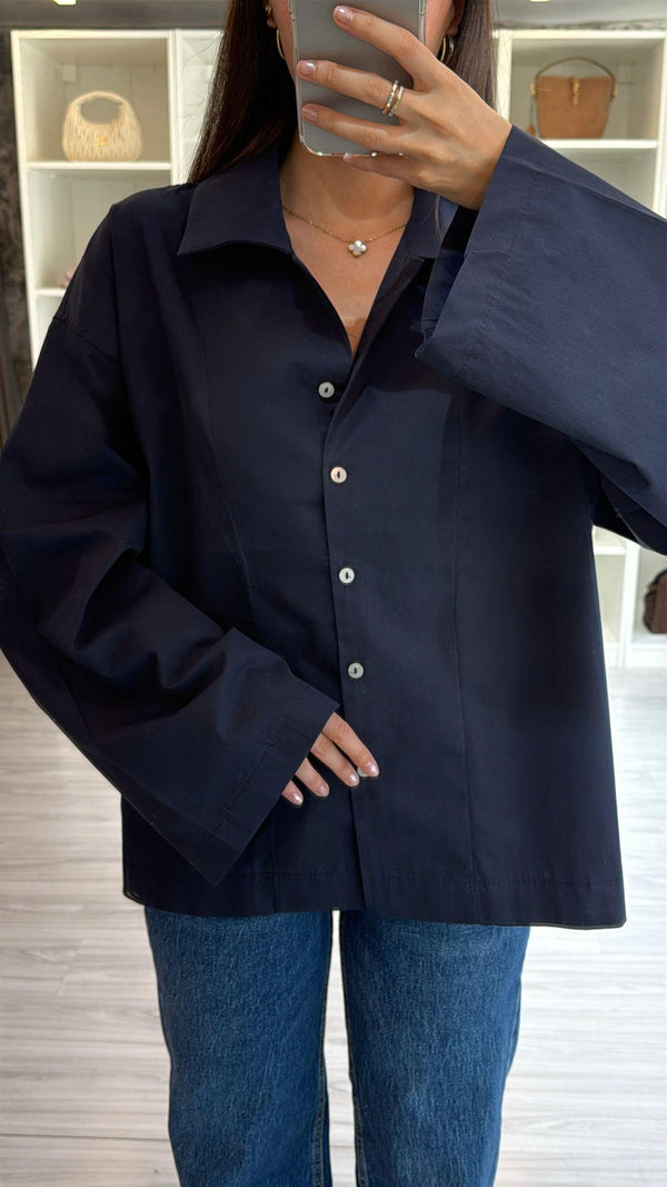 LACİVERT OVERSIZE POPLİN GÖMLEK