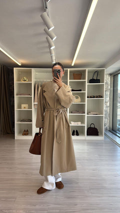 CAMEL KUŞAKLI UZUN TRENÇKOT