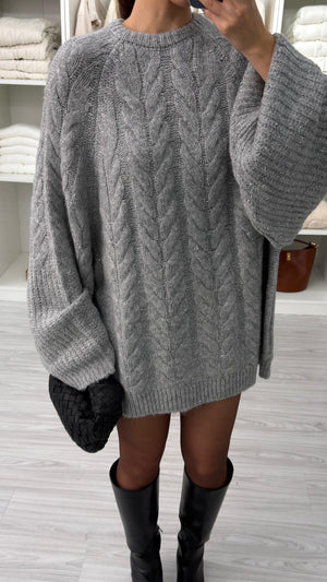GRİ OVERSIZE SİMLİ KAZAK