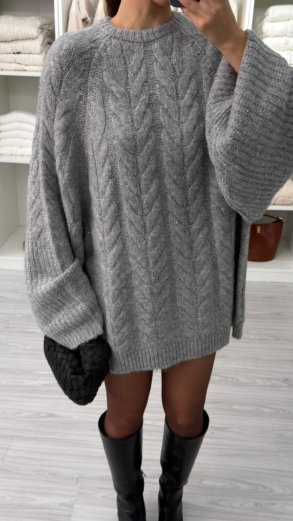 GRİ OVERSIZE SİMLİ KAZAK