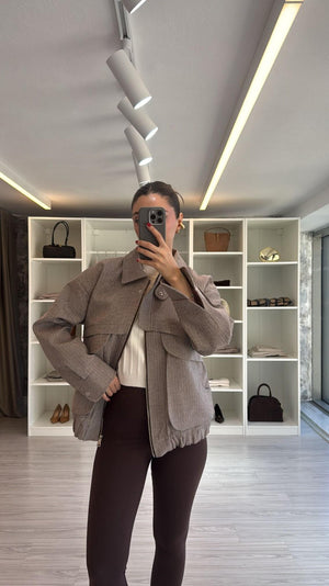 KAHVERENGİ OVERSIZE KIRÇILLI BOMBER CEKET