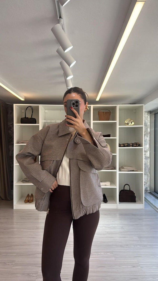 KAHVERENGİ OVERSIZE KIRÇILLI BOMBER CEKET