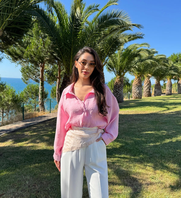 ŞEKER PEMBE OVERSIZE TENSEL GÖMLEK