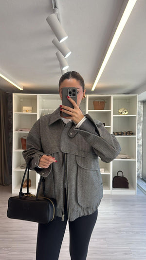 SİYAH OVERSIZE KIRÇILLI BOMBER CEKET