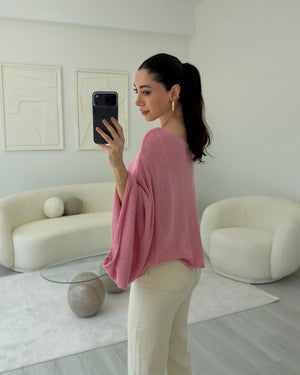 PEMBE DÜŞÜK OMUZ İNCE TRİKO