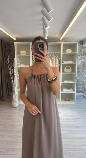 VİZON HALTER YAKA TENSEL ELBİSE