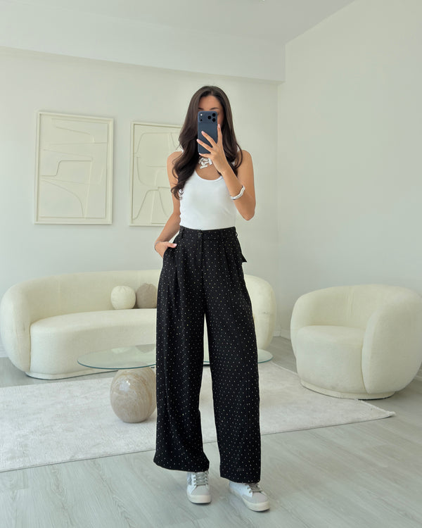 SİYAH BAGGY TAŞLI PANTOLON