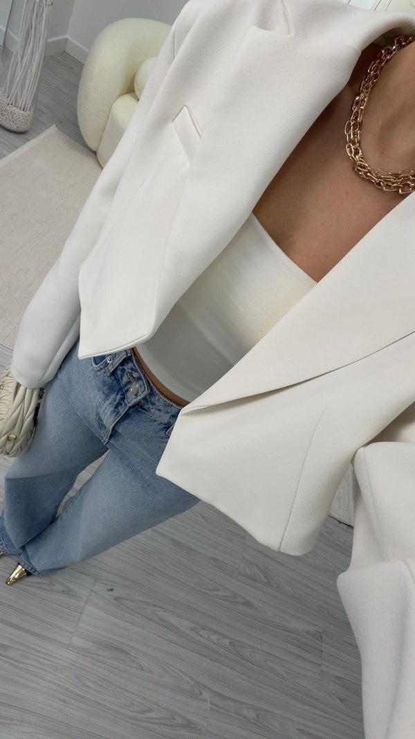BEYAZ LYZA CROP CEKET