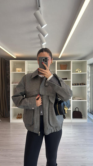 SİYAH OVERSIZE KIRÇILLI BOMBER CEKET