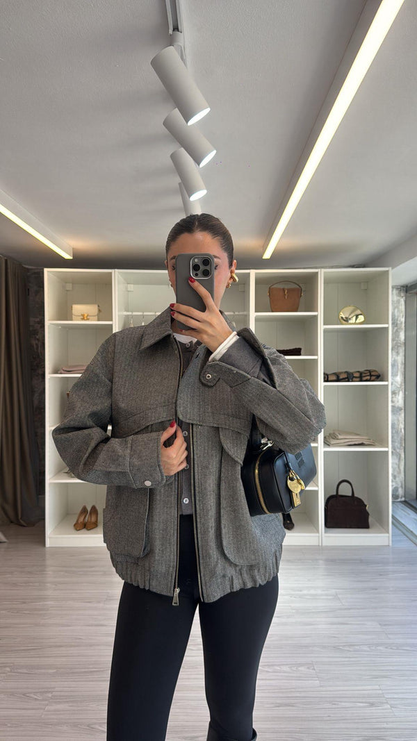 SİYAH OVERSIZE KIRÇILLI BOMBER CEKET