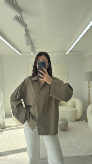HAKİ OVERSIZE POPLİN GÖMLEK