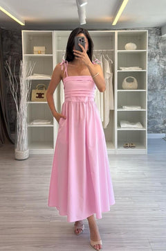PEMBE POPLİN ELBİSE