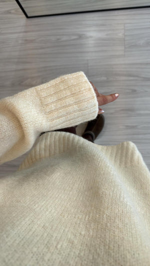 KREM OVERSIZE BİSİKLET YAKA KAZAK