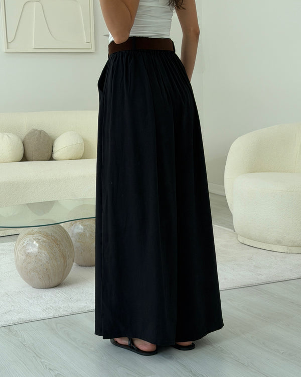SİYAH KEMERLİ ETEK PANTOLON