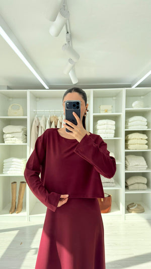BORDO MODAL ELBİSE TAKIM