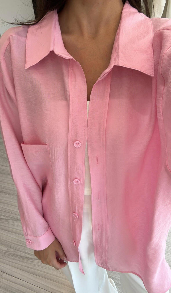 ŞEKER PEMBE OVERSIZE TENSEL GÖMLEK