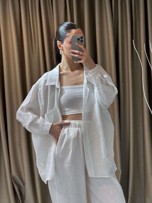 BEYAZ OVERSIZE TENSEL GÖMLEK