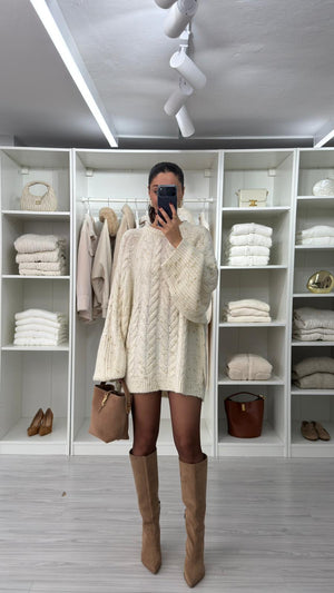 EKRU OVERSIZE SİMLİ KAZAK