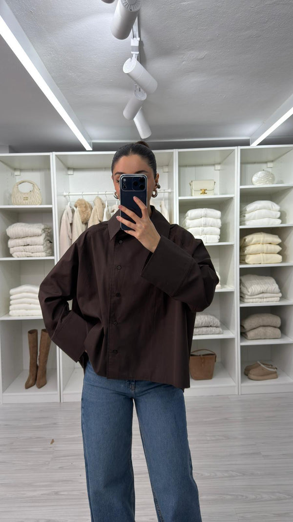 KAHVERENGİ REGLAN POPLİN GÖMLEK