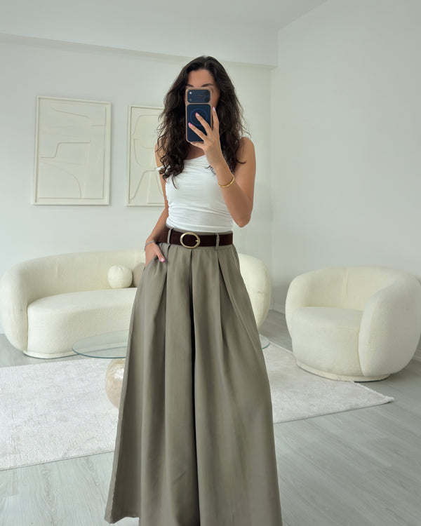 HAKİ KEMERLİ ETEK PANTOLON