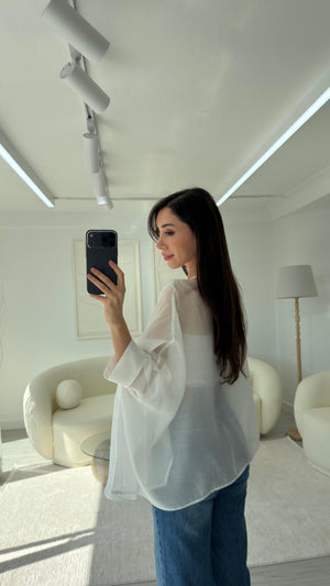 BEYAZ ELİSE PELERİN ŞİFON BLUZ