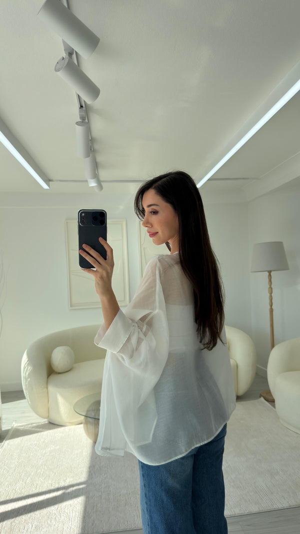 BEYAZ ELİSE PELERİN ŞİFON BLUZ