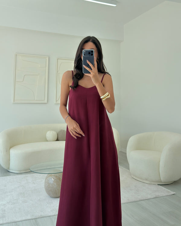 BORDO ASKILI MAXİ SALAŞ ELBİSE
