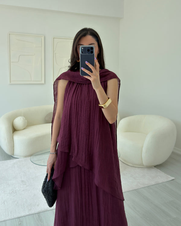 BORDO ŞALLI ELBİSE