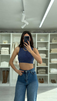 MAVİ YIKAMALI CROP