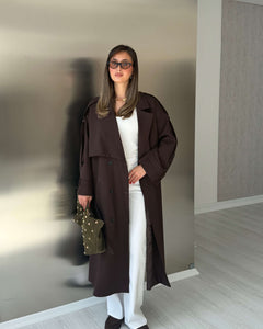 KAHVERENGİ OVERSIZE UZUN TRENÇKOT - 1142
