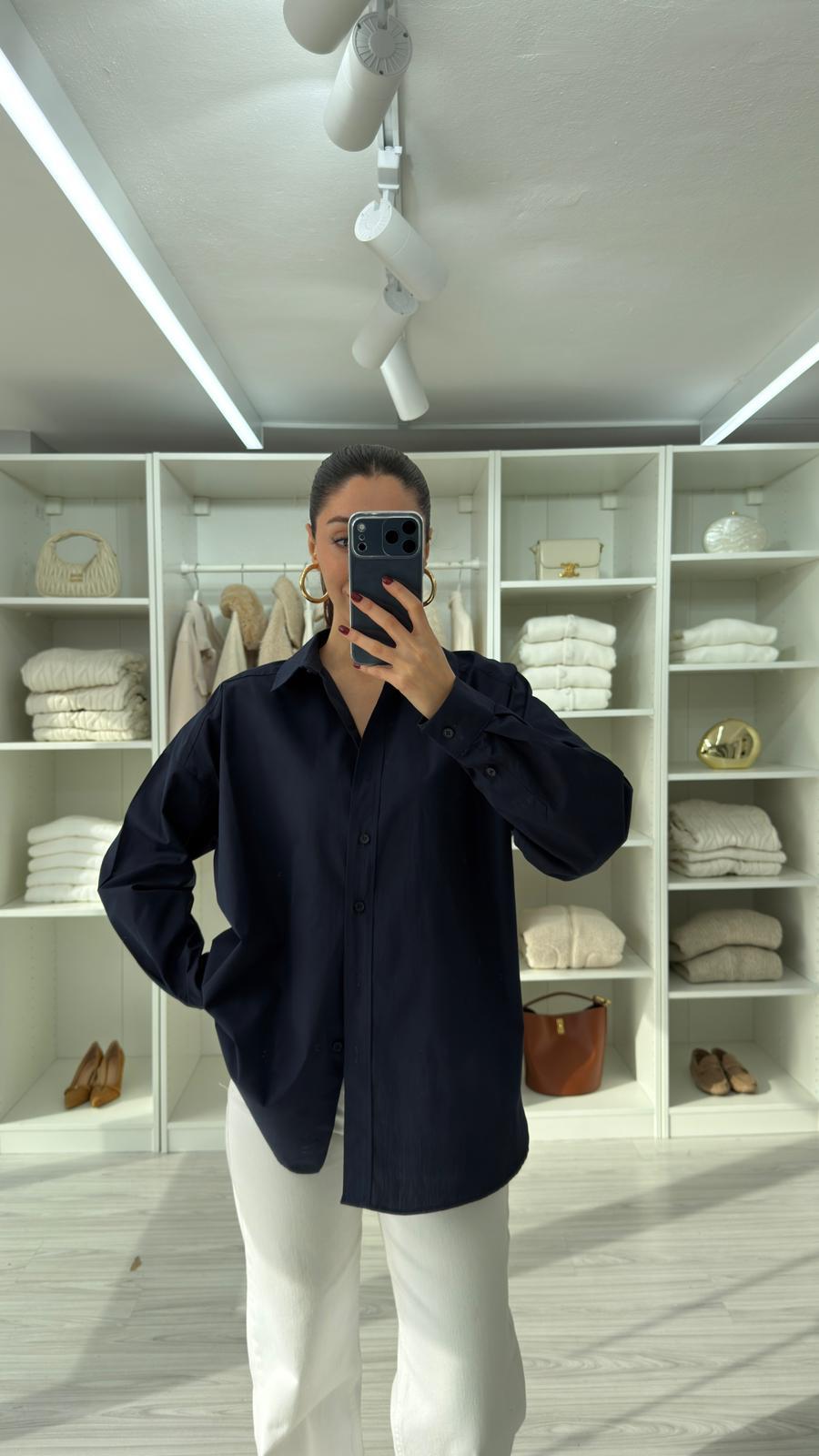 LACİVERT ASTRE OVERSIZE POPLİN GÖMLEK