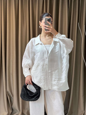 BEYAZ OVERSIZE TENSEL GÖMLEK