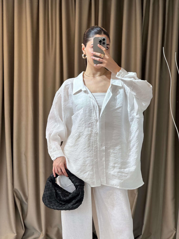 BEYAZ OVERSIZE TENSEL GÖMLEK
