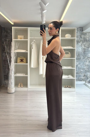 KAHVERENGİ SATEN BLUZ PANTOLON TAKIM
