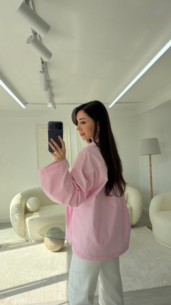 PEMBE OVERSİZE POPLİN GÖMLEK
