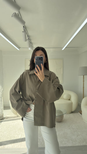 HAKİ OVERSIZE POPLİN GÖMLEK