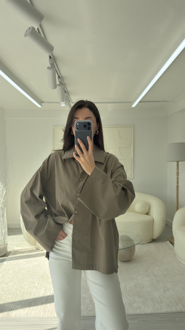 HAKİ OVERSIZE POPLİN GÖMLEK