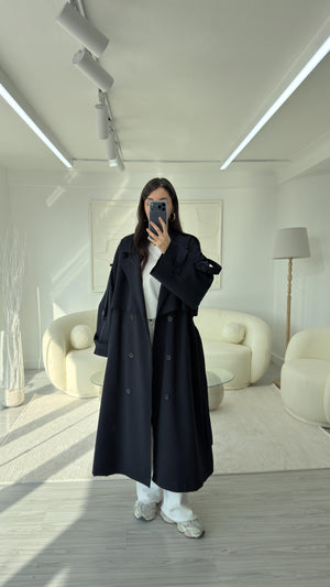 LACİVERT OVERSIZE UZUN TRENÇKOT