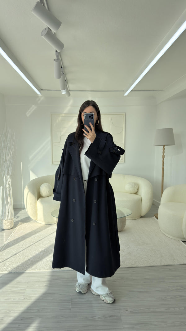 LACİVERT OVERSIZE UZUN TRENÇKOT