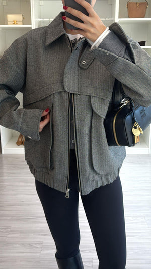SİYAH OVERSIZE KIRÇILLI BOMBER CEKET