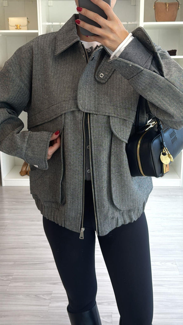 SİYAH OVERSIZE KIRÇILLI BOMBER CEKET