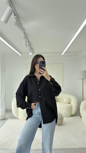 SİYAH NEXO OVERSIZE ÇİZGİLİ GÖMLEK