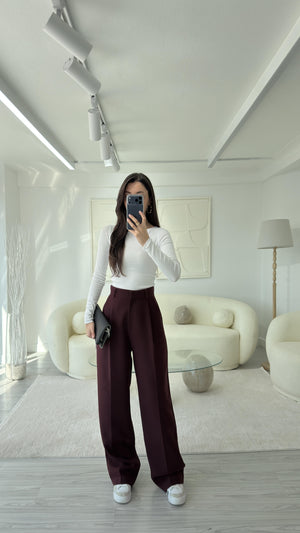 BORDO DÜZ KESİM TOK KUMAŞ PANTOLON