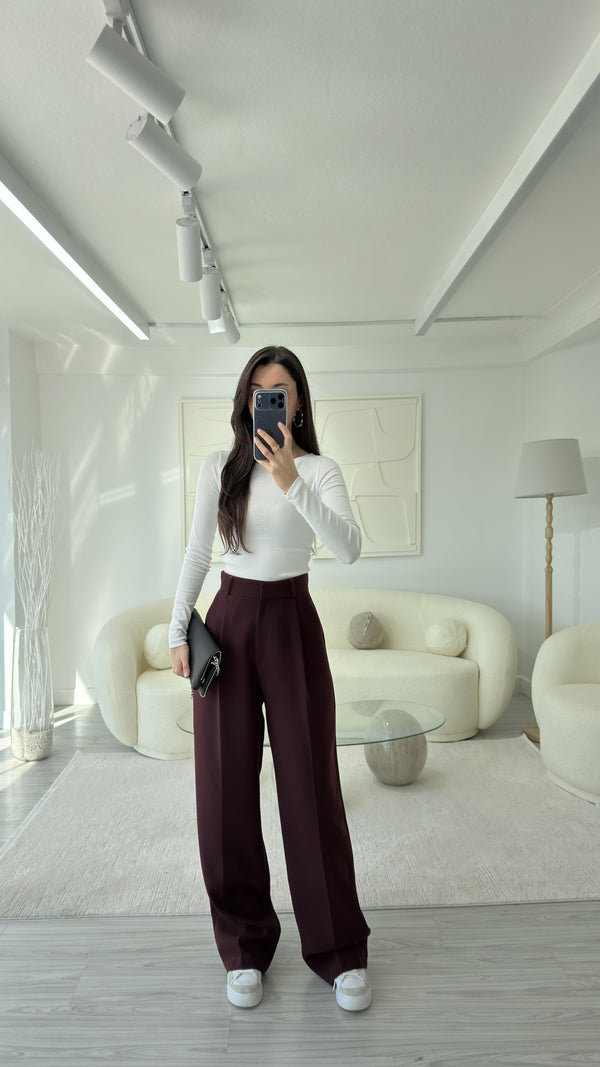 BORDO DÜZ KESİM TOK KUMAŞ PANTOLON