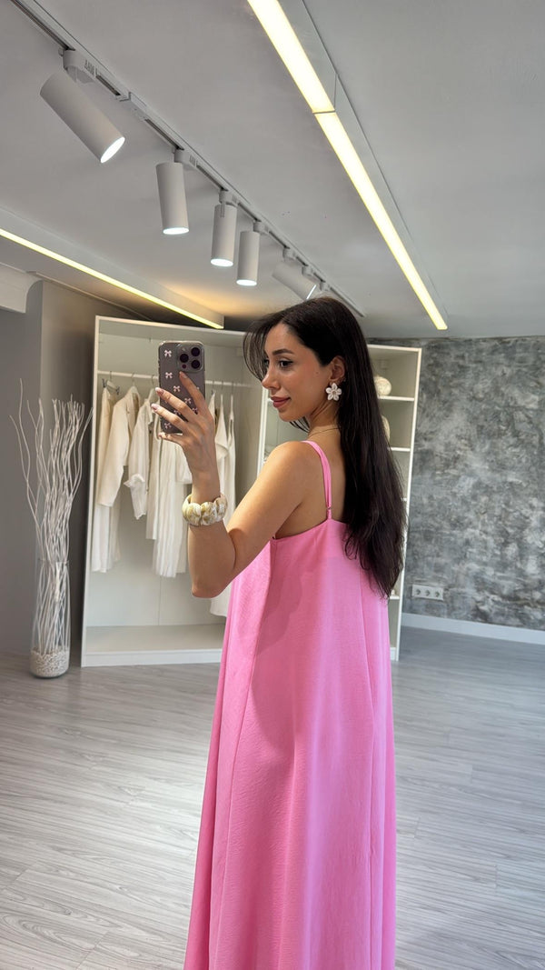 PEMBE İPEKSİ MAXİ SALAŞ ELBİSE