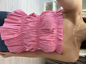 PEMBE STRAPLEZ FIRFIRLI BLUZ