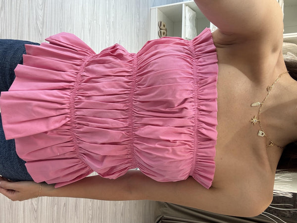 PEMBE STRAPLEZ FIRFIRLI BLUZ