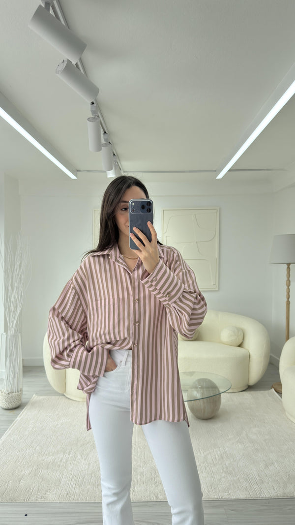 PEMBE KAHVERENGİ ÇİZGİLİ GÖMLEK