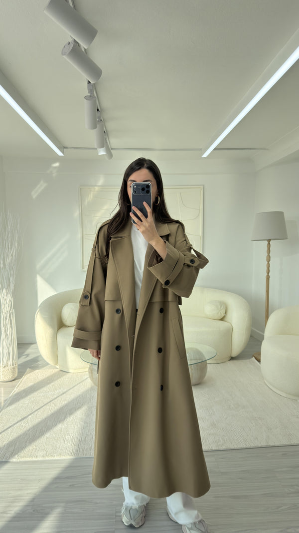 KARAMEL OVERSIZE UZUN TRENÇKOT