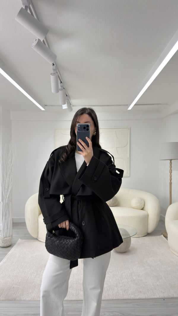 SİYAH OVERSIZE TRENÇKOT